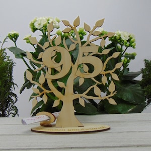 Geschenk zum 95 Geburtstag, Gutschein- und Geldgeschenk, Lebensbaum Zahl 95, mit graviertem Fuß - Herzlichen Glückwunsch, 16 cm