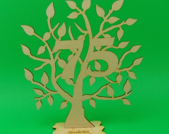 Present for the 75. birthday, 16 cm Tree of life, personalized, table decoration, gift idea