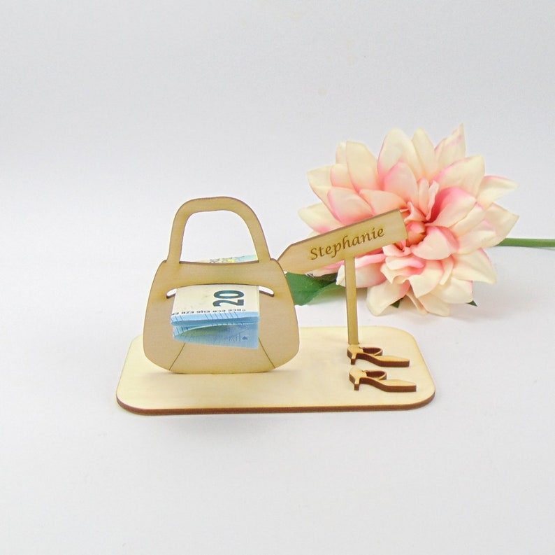 Gift handbag for women, gift for girlfriend shoes, high heels, women's day, funny gift idea, wooden money gift K66 image 2