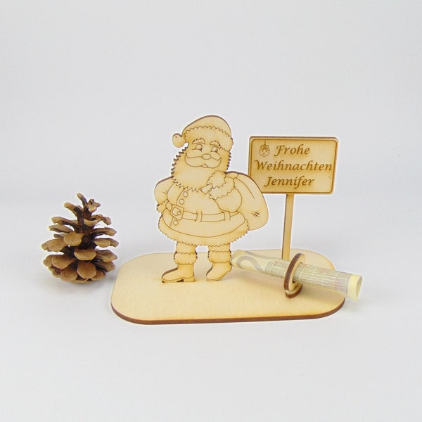 Weihnachtsgeschenk Geldgeschenk Weihnachtsmann Schild aus Holz Eigene Gravur Ortsschild Frohe Weihnachten