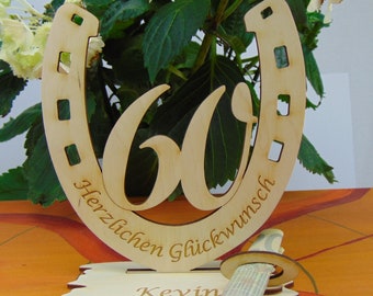 Cadeau pour le 60ème fer à cheval numéro 60, cadeau en argent, porte-bon, félicitations, présentoir de table