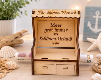 Personalized beach chair money gift | Creative way to give holiday money | Nautical wooden gift | Travel & holiday voucher packaging
