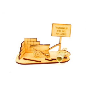 Geldgeschenk für Maurer, Bauarbeiter, Schubkarre, Wasserwaage, Mauer Steine Schild mit Spruch, Personalisiert Gutschein Geschenk -K87-