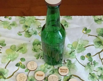 Flaschenverschluss aus Holz Namensgravur Wespenschutz Holzdeckel für Flasche Geschenkidee für deine nächste Party, Party Zubehör