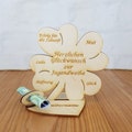 Gift for confirmation, cloverleaf, money gift with or without name engraving, table decoration, gift idea made of wood, confirmation gift