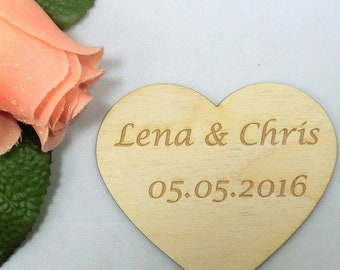 Heart 8cm Wedding Wood Brides Date Own Engraving