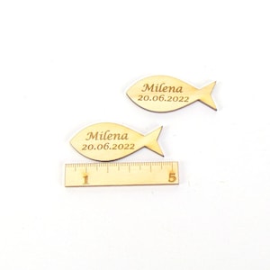 Tischkarte Fisch mit Namensgravur - Christliches Motiv, Maritim - 4,5 cm Kommunion Firmung Konfirmation
