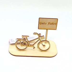 Geldgeschenk Damenfahrrad oder Herrenfahrrad zur Rente, Gute Fahrt oder mit eigenem Wunschtext, Geschenk Fahrrad, E-Bike aus Holz K24