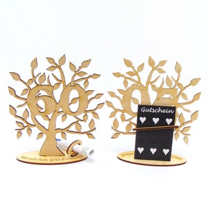 Geld Geschenk, Gutschein Geschenk, Lebensbaum Zahl 20 25 30 35 40 45 50 55 60 65 Jubiläum Baum zum Geburtstag 16 cm hoch