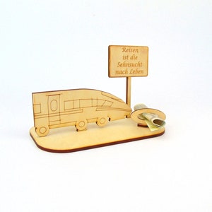 Geschenk für einen Lokführer, für eine Zugfahrt, Reise mit Zug, ICE, Bahnkarte witzig verschenken, Reisegeld, Holz