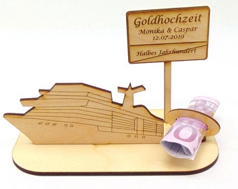 Geldgeschenk zur Goldenen Hochzeit, Goldhochzeit Geschenk mal anders, Motorrad, Schiff, Auto oder Fahrrad aus Holz