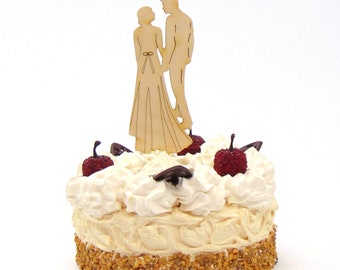 Newlyweds, cake plug, cake figurine, 18.5 cm wood pies topper wedding, bridal couple hand in hand