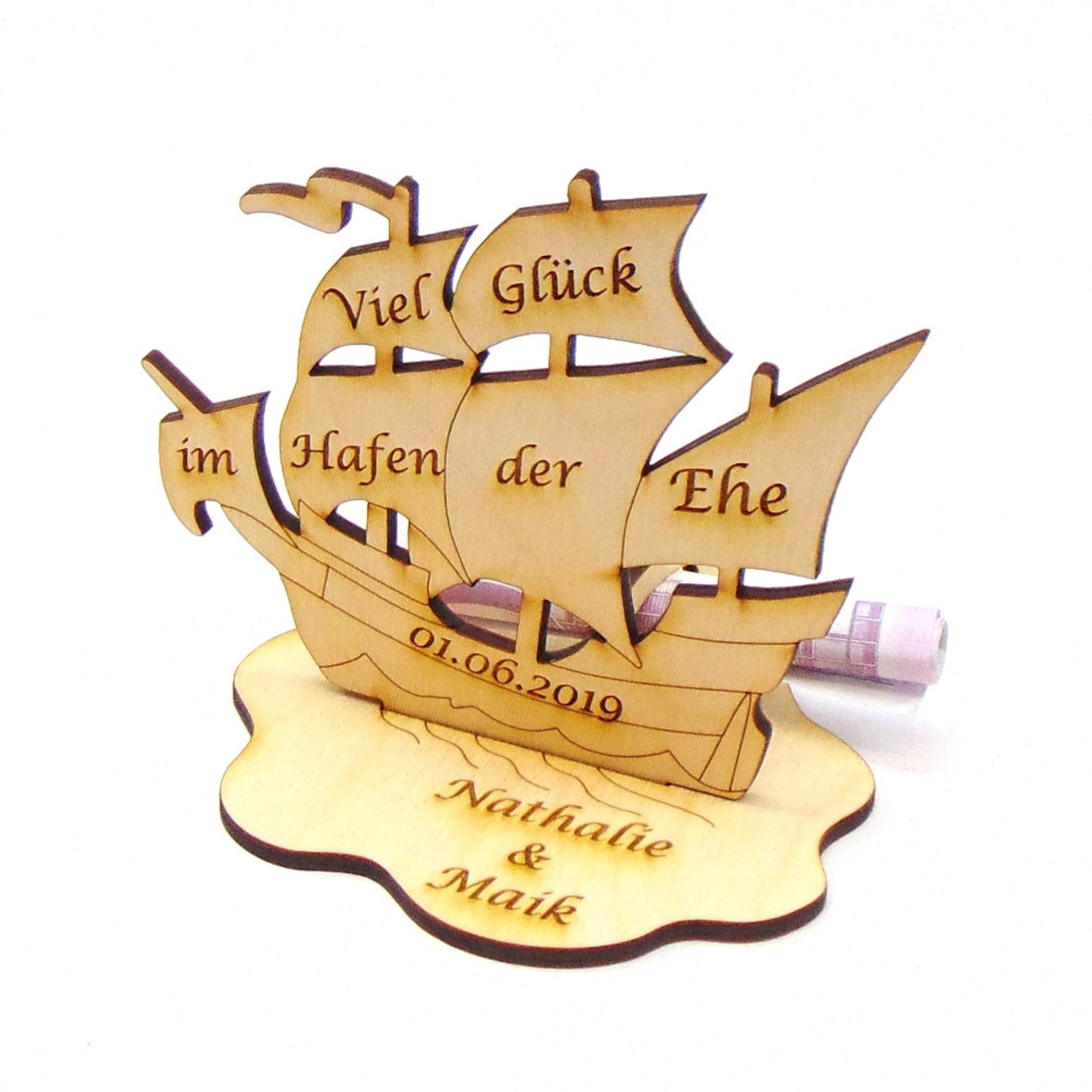 Schiff Dreimaster mit Gravur Viel Glück im Hafen der Ehe zur Etsy.de