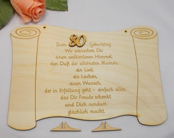 Geschenk zum 80. Geburtstag, Papierrolle aus Holz, 23 cm lang, Geburtstagsglückwünsche, Wolkenlos