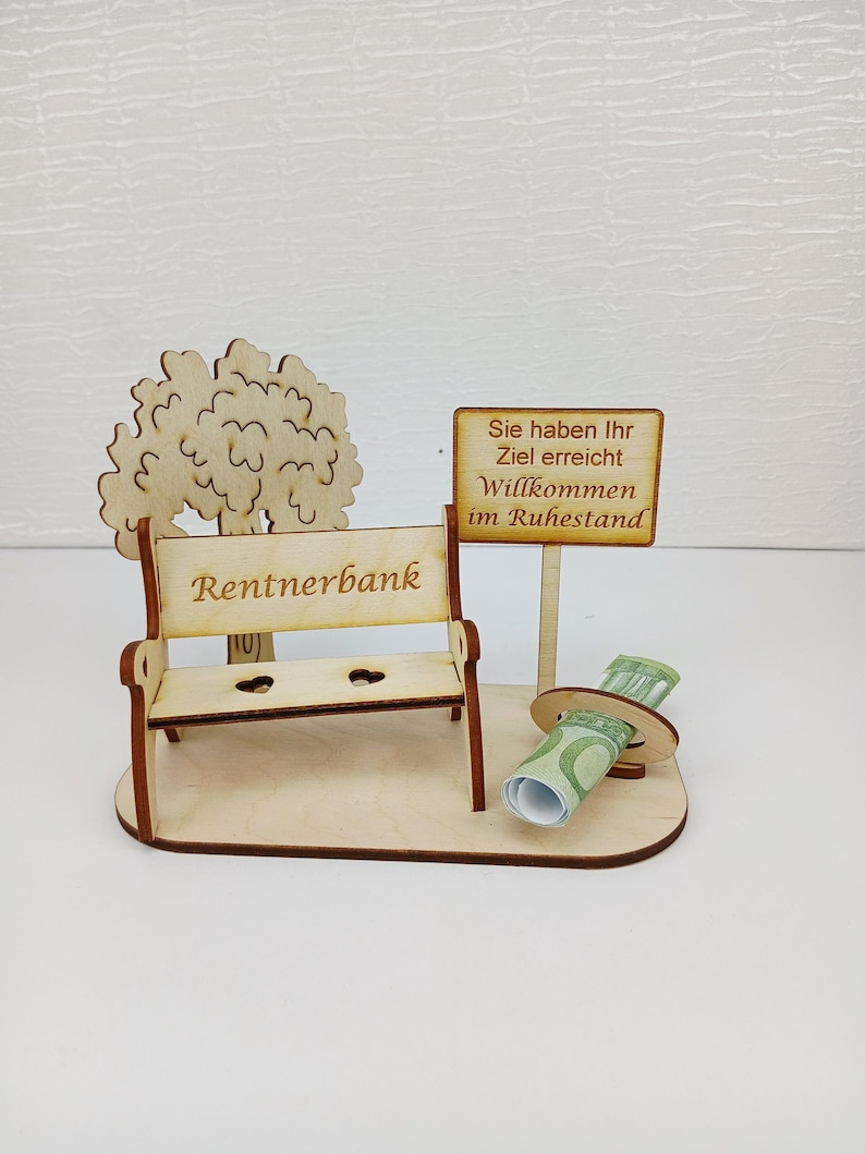 Geschenk zur Rente, große Rentnerbank mit Ortsschild, Geldgeschenk Lebensbaum Ruhestand Bild 11