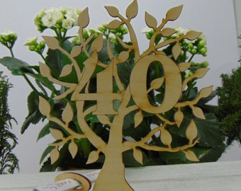 Tree with birthday number (anniversary number) 40 and engraved foot with congratulations