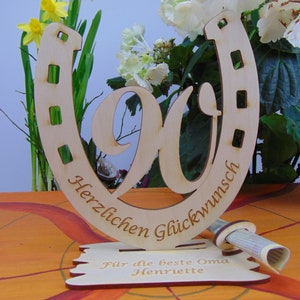 Geschenk zum 90. Geburtstag Tischaufsteller Hufeisen, Geldgeschenk, Gutscheinhalter, Herzlichen Glückwunsch & Zahl 90