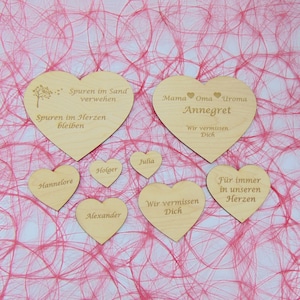 Holz Herzen mit Gravur für Grabgesteck, Engel, Trauerkranz, In stillem Gedenken, Erinnerungen für einen lieben Menschen, Personalisiert Bild 2