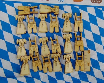 10 Dirndl und 10 Lederhose 3cm als Kartenaufleger, Streuteile, Scrapbooking aus Holz Geschenkanhänger Giveaway DIY Wiesenfest Deko