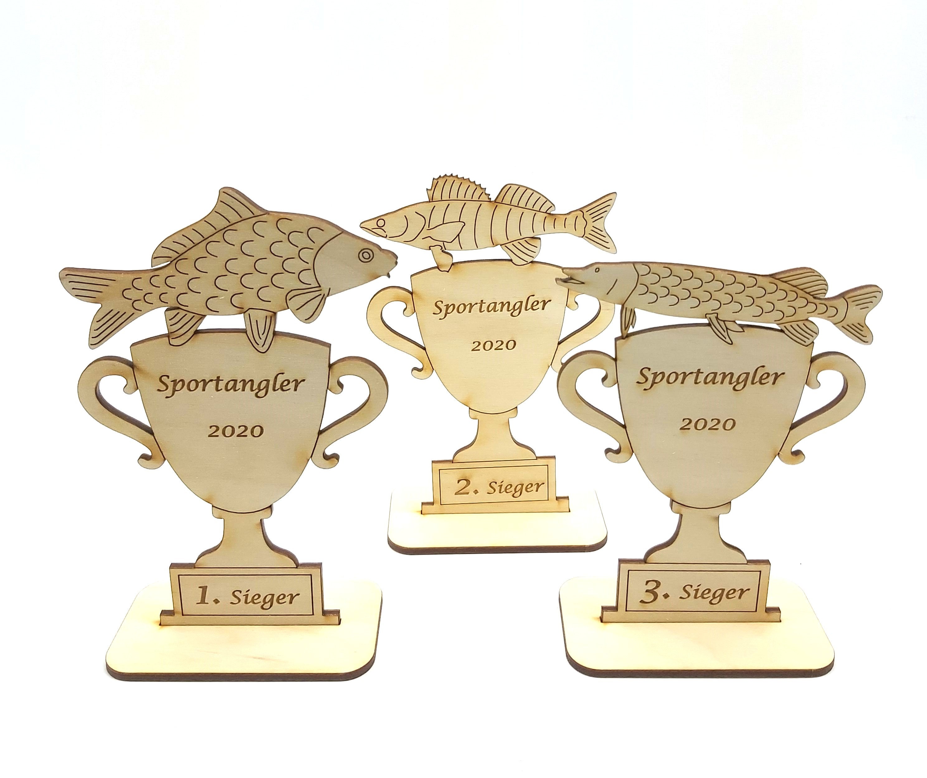 Angeln Pokale 3er Serie Acryl Pokal Fischen HECHT mit Gravur NEU 2020 