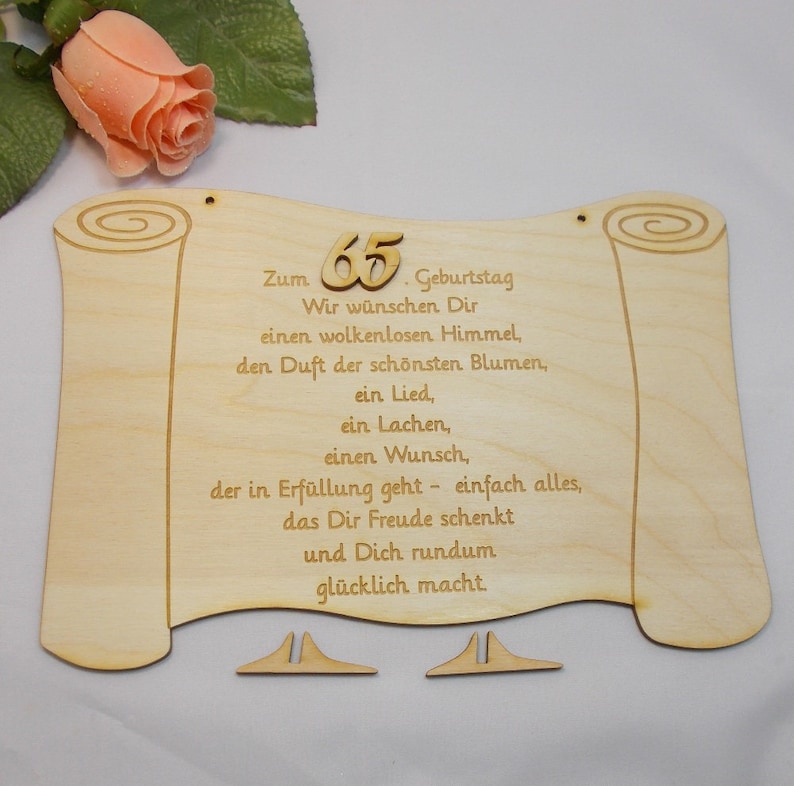 Geschenk zum 65. Geburtstag Papierrolle aus Holz 23 cm lang - Etsy.de