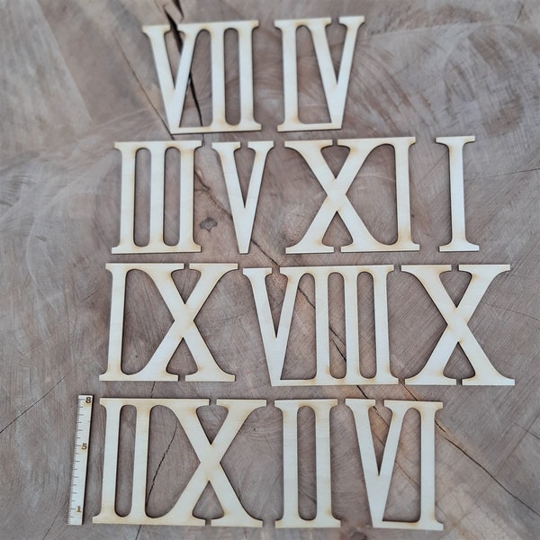 Römische Zahlen 12 Stück Ziffern Holz 80 mm, Blanko Zahlen aus Birkensperrholz, 8 cm Zahlen selbst gestalten DIY