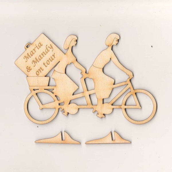 Tandem mit 2 Frauen und Ihrer Wunschgravur Fahrrad Geschenk Holz