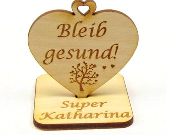 Stay healthy heart stand personalized small gift made of wood