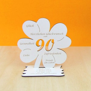 Geschenk Vintage zum 90 Geburtstag Gutscheingeschenk Glück Kleeblatt weiß Glückwünsche 11cm oder 16cm Mann Frau Geldgeschenk Deko 04
