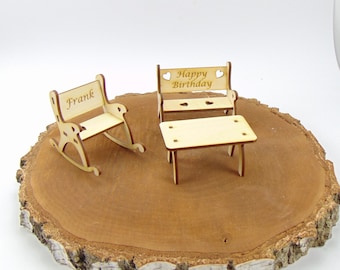 Gartenbank Tisch Deko Miniatur 8 cm lang Bank Holz Mini Garten Gutschein Geschenk Geldgeschenk Holzbank Puppenmöbel