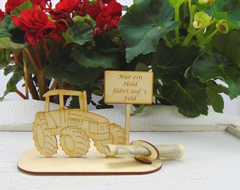 Money gift tractor, farmer, farmer, town sign for retirement, have a good trip, life is too short for sometime, wooden gift K33