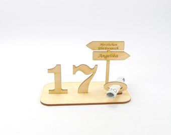 Money gift for every birthday possible, birthday number is selectable, with personal engraving possible, wood decoration for birthday, gift