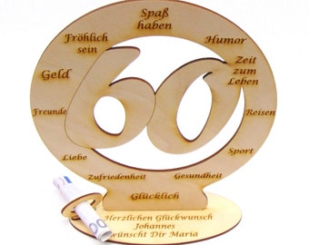 Geschenk zum 60. Geburtstag oder 65. Geburtstag für Frau für Mann personalisiert mit Glückwünschen