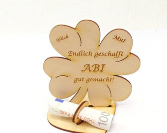 Gift for ABI, 11.7 cm clover leaf, cash gift with or without name engraving