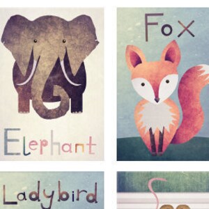 Personalised Alphabet Poster, Abc, Nursery Decor, Wall Art, Nursery print, Education, Home decor, Elephant, Animals, Phonics image 2
