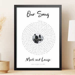 Impresión de regalo de aniversario personalizada: impresión de la letra de nuestra canción / regalo para su esposa, esposo, novia / regalo de boda personalizado
