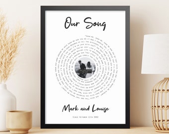 Personalised Birthday Gift with a chosen favourite song lyric as a vinyl swirl print ideal for a boyfriend or girlfriends birthday
