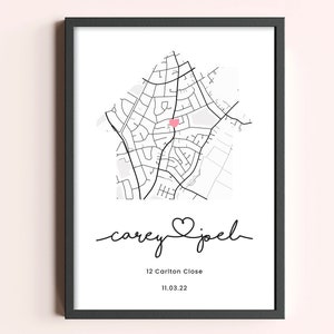 Personalised house gift, Custom First Home Map Print, Gift for First Home Couple, New House Map, New Home art image 4