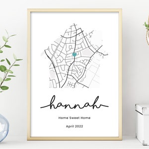 Personalised house gift, Custom First Home Map Print, Gift for First Home Couple, New House Map, New Home art image 6