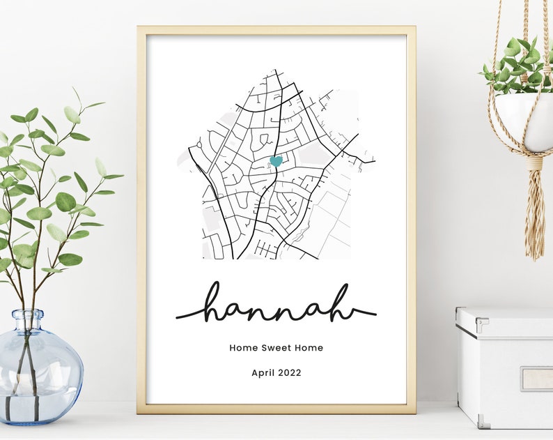 Personalised house gift, Custom First Home Map Print, Gift for First Home Couple, New House Map, New Home art image 6