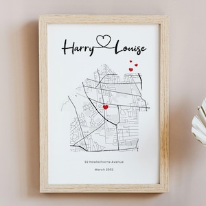 Personalised Housewarming Gift, Custom First Home Map Print New Home Present, Gift for First Home Couple, New House map, New Home