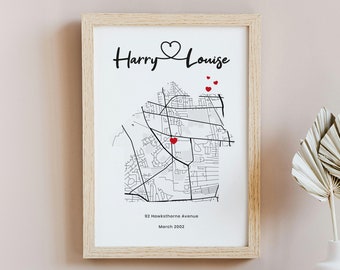 Personalised Housewarming Gift, Custom First Home Map Print New Home Present, Gift for First Home Couple, New House map, New Home