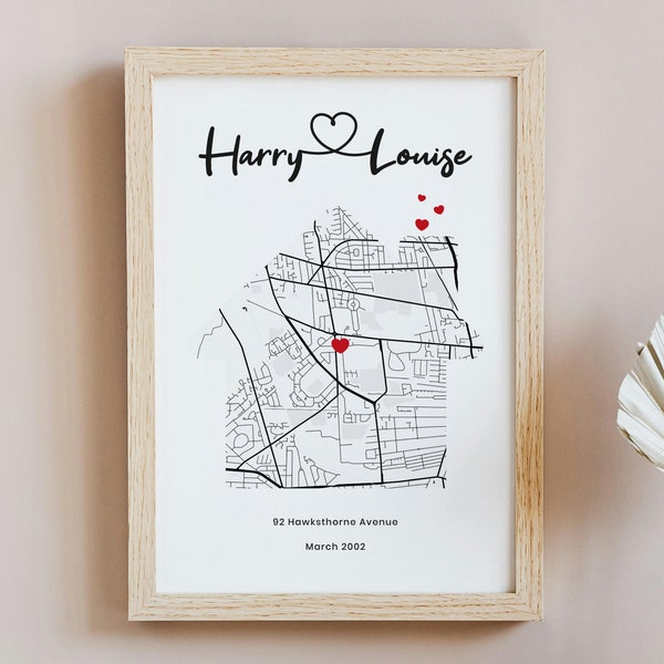 Personalised Housewarming Gift, Custom First Home Map Print New Home Present, Gift for First Home Couple, New House map, New Home