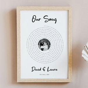 Regalo de aniversario de bodas, regalo de aniversario para pareja, regalo de bodas, impresión de letras de canciones en vinilo, regalo para él o ella, novio