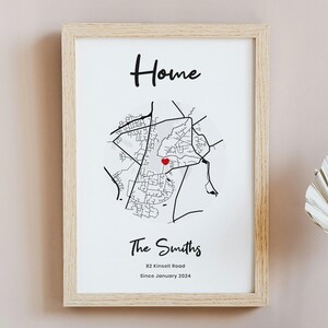 Personalised New Home Map Print - Family Love Gift - A4 A3 A5 Sizes Framed Options