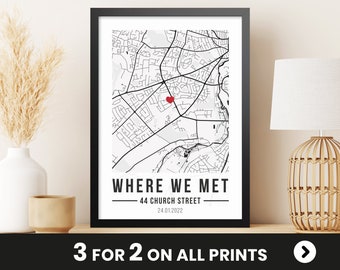 Personalised Anniversary Gift Print - Where We Met Gift | Map Gift for Her Wife Husband Girlfriend | Personalised Wedding Gift