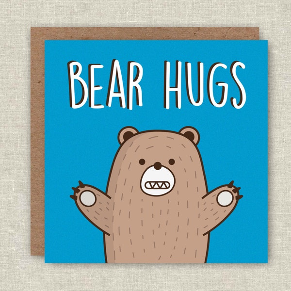 Bear Card, Cute Birthday Card, Cute Card, Cute Bear Card, Get Well Card, Bear Hugs, Funny Card, Card For Her, Card For Him, Anniversary Card