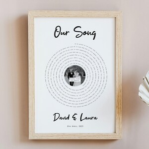 Regalo de aniversario personalizado, impresión de la letra de una canción, regalo de aniversario, regalo para él o para ella, regalo de bodas, impresión de la letra de una canción personalizada