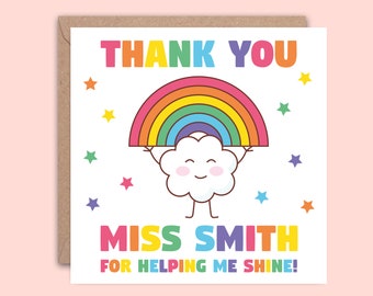 Teaching Assistant Thank You Card, Personalised Rainbow Lockdown Card for Teacher's Assistant TA Thank You Card Gift