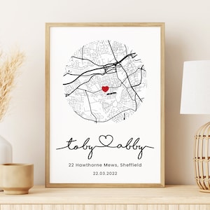 Personalised Housewarming Gift, Custom First Home Map Print New Home Present, Gift for First Home Couple, New House map, New Home